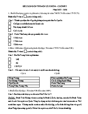 Đề cương ôn thi cuối học kỳ I môn Lịch sử Khối 4 - Năm học 2015-2016